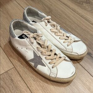 Golden Goose White Sneakers with Swarovski Crystal Star and Heal
